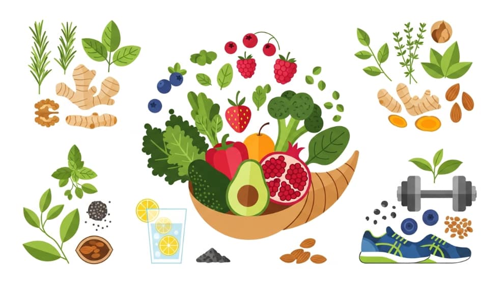 Natural anti-aging strategies for healthy longevity, including nutrition, exercise, and herbal support